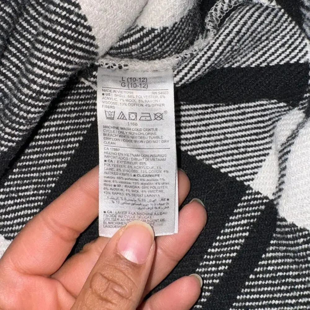 Old‎ Navy Plaid Textured Shacket for Girls Size Large (10/12) Black & White